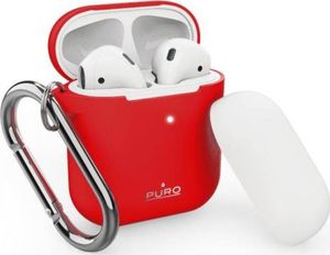 Puro PURO ICON Case with hook - Etui Apple AirPods 1 & 2 generacji z dodatkową osłonką i karabińczykiem (Red + White Cap) 1