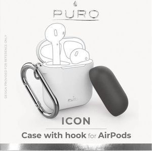 Puro PURO ICON Case with hook - Etui Apple AirPods 1 & 2 generacji z dodatkową osłonką i karabińczykiem (White + Dark Grey Cap) 3