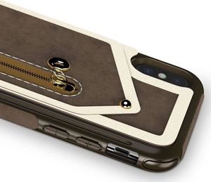 Zizo Zizo Nebula Wallet Case - Skórzane etui iPhone X z kieszeniami na karty + saszetka na zamek + szkło 9H na ekran (Dark Brown/Brown) 3