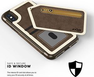 Zizo Zizo Nebula Wallet Case - Skórzane etui iPhone X z kieszeniami na karty + saszetka na zamek + szkło 9H na ekran (Dark Brown/Brown) 6
