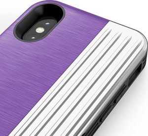 Zizo Zizo Retro Series - Etui iPhone Xs/ X z kieszenią na karty + podstawka + szkło 9H na ekran (Purple/Silver) 3