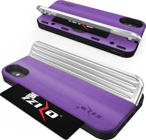 Zizo Zizo Retro Series - Etui iPhone Xs/ X z kieszenią na karty + podstawka + szkło 9H na ekran (Purple/Silver) 4