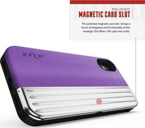 Zizo Zizo Retro Series - Etui iPhone Xs/ X z kieszenią na karty + podstawka + szkło 9H na ekran (Purple/Silver) 6