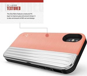 Zizo Zizo Retro Series - Etui iPhone Xs / X z kieszenią na karty + podstawka + szkło 9H na ekran (Peach/Silver) 7
