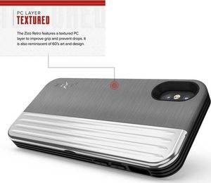 Zizo Zizo Retro Series - Etui iPhone Xs / X z kieszenią na karty + podstawka + szkło 9H na ekran (Gray/Silver) 7