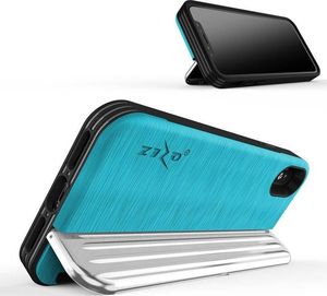 Zizo Zizo Retro Series - Etui iPhone Xs / X z kieszenią na karty + podstawka + szkło 9H na ekran (Baby Blue/Silver) 5