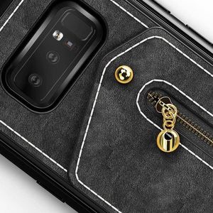 Zizo Zizo Nebula Wallet Case - Skórzane etui Samsung Galaxy Note 8 (2017) z kieszeniami na karty + saszetka na zamek + szkło 9H na ekran (Black/Black) 4