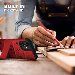 Zizo Zizo Bolt Cover - Pancerne etui iPhone 12 Mini ze szkłem 9H na ekran + podstawka & uchwyt do paska (czerwony/czarny) 6