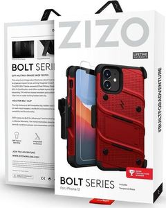Zizo Zizo Bolt Cover - Pancerne etui iPhone 12 Mini ze szkłem 9H na ekran + podstawka & uchwyt do paska (czerwony/czarny) 7
