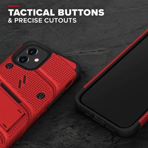 Zizo Zizo Bolt Cover - Pancerne etui iPhone 12 Mini ze szkłem 9H na ekran + podstawka & uchwyt do paska (czerwony/czarny) 9