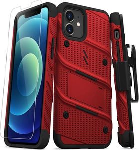 Zizo Zizo Bolt Cover - Pancerne etui iPhone 12 / iPhone 12 Pro ze szkłem 9H na ekran + podstawka & uchwyt do paska (czerwony/czarny) 1