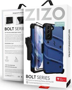 Zizo Zizo Bolt Cover - Pancerne etui Samsung Galaxy S21+ 5G ze szkłem 9H na ekran + podstawka & uchwyt do paska (niebieski/czarny) 9