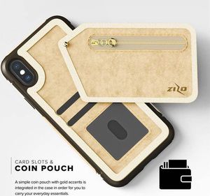 Zizo Zizo Nebula Wallet Case - Skórzane etui iPhone X z kieszeniami na karty + saszetka na zamek + szkło 9H na ekran (Tan/Brown) 7