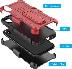 Zizo Zizo Heavy Duty Armor Case - Pancerne etui iPhone X z podstawką + uchwyt do paska (Red/Black) 5