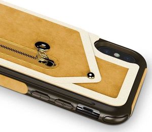 Zizo Zizo Nebula Wallet Case - Skórzane etui iPhone X z kieszeniami na karty + saszetka na zamek + szkło 9H na ekran (Light Brown/Brown) 3