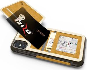 Zizo Zizo Nebula Wallet Case - Skórzane etui iPhone X z kieszeniami na karty + saszetka na zamek + szkło 9H na ekran (Light Brown/Brown) 5
