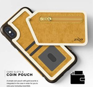Zizo Zizo Nebula Wallet Case - Skórzane etui iPhone X z kieszeniami na karty + saszetka na zamek + szkło 9H na ekran (Light Brown/Brown) 7
