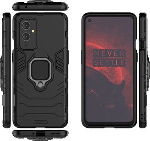 Hurtel Ring Armor pancerne hybrydowe etui pokrowiec + magnetyczny uchwyt OnePlus 9 czarny 5