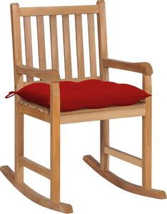vidaXL Fotel bujany z czerwoną poduszką, lite drewno tekowe 1