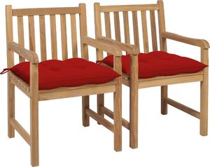 vidaXL Krzesła ogrodowe 2 szt. czerwone poduszki, drewno tekowe (3062751) 1