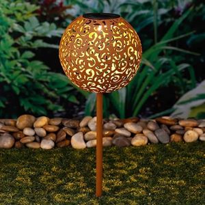 HI HI Solarna lampa ogrodowa w kształcie kuli, 18 cm, metalowa, brązowa 1