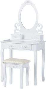 ModernHome Toaletka kosmetyczna z lustrem i taboretem do sypilani Biała ModernHome 1
