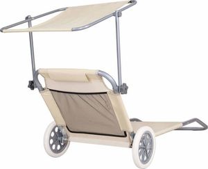 Springos Leżak ogrodowy z kółkami i daszkiem składany beżowy 12