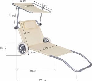 Springos Leżak ogrodowy z kółkami i daszkiem składany beżowy 13