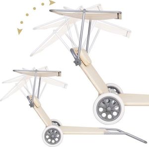 Springos Leżak ogrodowy z kółkami i daszkiem składany beżowy 4