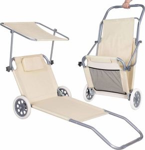 Springos Leżak ogrodowy z kółkami i daszkiem składany beżowy 10