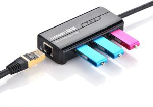 HUB USB Ugreen 3 porty USB 3.0 + port Ethernet Czarny (PT-UG-0383) 2