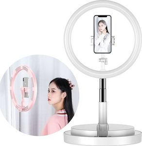 Lampa pierścieniowa Hurtel  ring selfie LED flash statyw 52 - 170 cm uchwyt na telefon biały 1