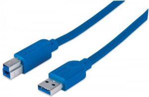 Kabel USB Manhattan USB-A - USB-B 3 m Niebieski (322454) 1