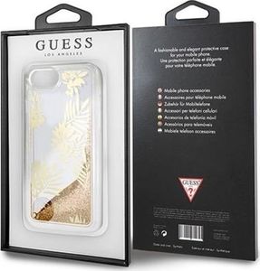 Guess Oryginalne Etui Guess do iPhone 6 / 7 / 8 różowo-złoty hard case Palm Springs Glitter Liquid 10