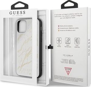 Guess Oryginalne Etui Guess do iPhone 11 Pro Max biały/white hard case Glitter Marble Glass 7