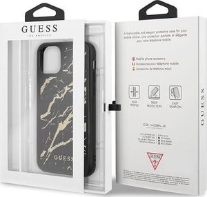 Guess Oryginalne Etui Guess do iPhone 11 Pro Max czarny hard case Glitter Marble Glass 7