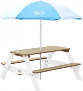 Axi Stół piknikowy NICK Brązowo-biały z niebiesko-białym parasolem 1