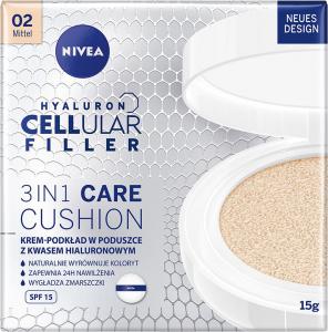 Nivea Nivea Hyaluron CELLular Filler 3in1 Care Cushion SPF15 Podkład 15g 02 Medium 1