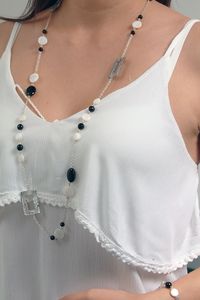 GANELLI Jewelry & handmade Zestaw biżuterii GANELLI - długi naszyjnik i bransoletka wykonane z czarnych kamieni Onix, biały Onix, sidef 3