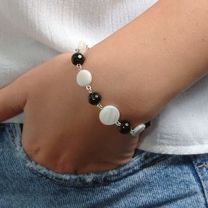 GANELLI Jewelry & handmade Zestaw biżuterii GANELLI - długi naszyjnik i bransoletka wykonane z czarnych kamieni Onix, biały Onix, sidef 4