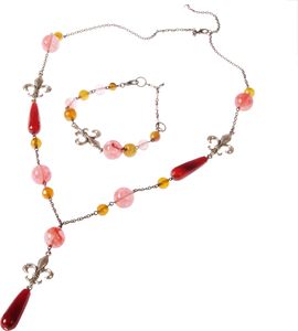 GANELLI Jewelry & handmade Zestaw biżuterii GANELLI - długi naszyjnik, bransoletka, kolczyki wykonane z kamieni półszlachetnych Dragon's Stone, Wiśnia Kwarcowa 1