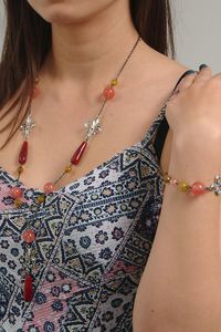 GANELLI Jewelry & handmade Zestaw biżuterii GANELLI - długi naszyjnik, bransoletka, kolczyki wykonane z kamieni półszlachetnych Dragon's Stone, Wiśnia Kwarcowa 4