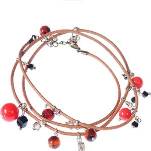 GANELLI Jewelry & handmade Ganelli multifunkcyjna bransoletka - ręka, kostka, naszyjnik, skóra naturalna i kamienie półszlachetne: Agat, Czerwony kalcyt, Kryształ 1