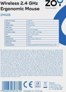 Mysz ZOY ZMS28 czarna + Klawiatura ZOY ZKB880 + Podkładka ZOY żelowa czarna ZMP25 10