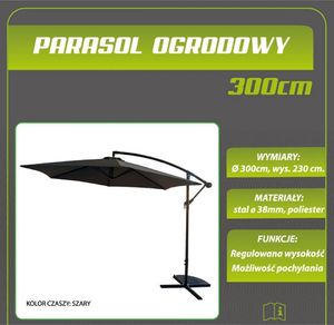 Saska Garden Parasol ogrodowy składany na wysięgniku Szary 300x230 cm 3