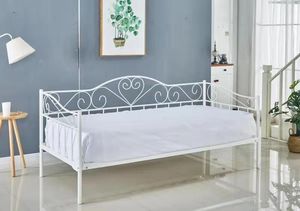 MebloweLove Nowoczesne metalowe łóżko ze stelażem DB 90x200 - białe jednoosobowe 1