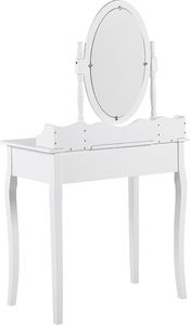 Beliani Toaletka 1 szuflada owalne lustro i stołek biała SOLEIL 3