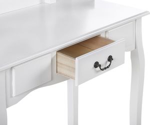 Beliani Toaletka 1 szuflada owalne lustro i stołek biała SOLEIL 5