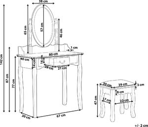 Beliani Toaletka 1 szuflada owalne lustro i stołek biała SOLEIL 8