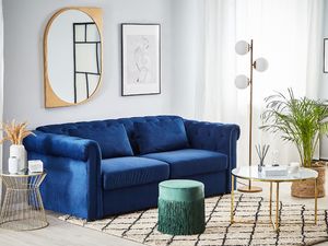 Beliani Sofa rozkładana welurowa niebieska CHESTERFIELD 2
